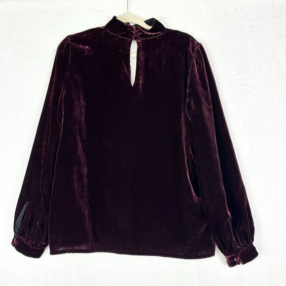 Paige Tamar Velvet Top Size Medium Dark Rouge Choker Mock Neck Keyhole Cutout - Picture 3 of 9